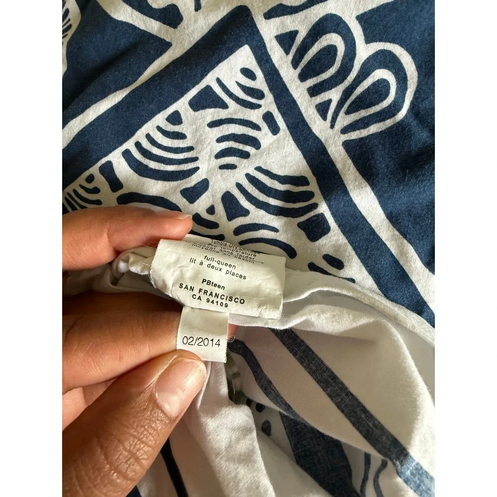 Pottery Barn Teen Natalia Floral Duvet Cover Navy Blue White Full Queen Cotton